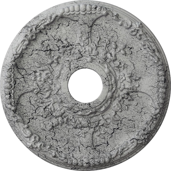 Ekena Millwork Antioch Medallion (Canopies up to 3 1/2"), 18"OD x 3 1/2"ID x 1 3/8"P, Ultra Pure White Crackle CM18SEUWC - main